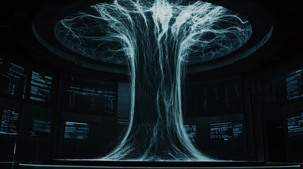 Poster - Visualizing data streams futuristic technology interface digital lab 3d visualization high-tech environment aerial view