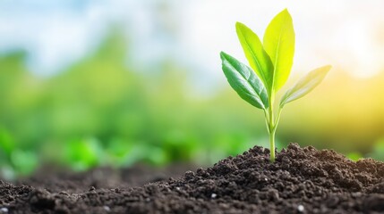 Wall Mural - A small green plant is growing in the dirt