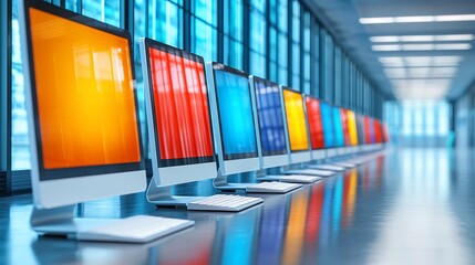 Poster - Colorful computer monitors in a row.