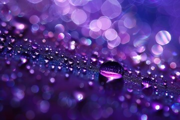 Poster - Close up of shimmering purple water droplets, creating a mesmerizing visual with reflected light