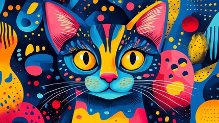 Naklejka na meble Vibrant Abstract Cat Portrait with Colorful Patterns and Shapes