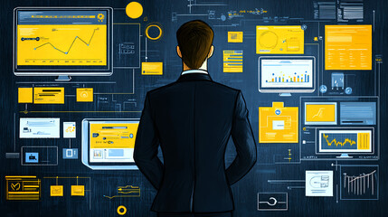 Poster - Analyzing business data trends digital workspace infographic visualization corporate environment insightful perspective
