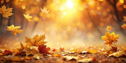 Poster - Autumn Leaves Falling Through a Golden Forest with Sunbeams