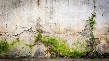Aufkleber - Weathered Concrete Wall with Lush Greenery and Cracks