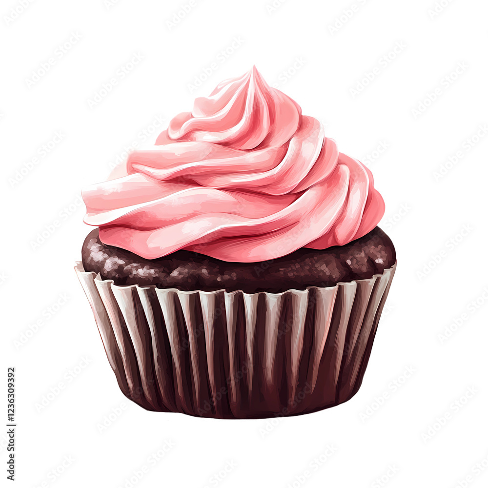 Pink watercolor style cupcake isolated on white or transparent png ...