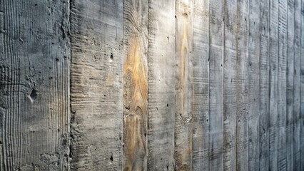 Poster - Rustic wooden planks embedded in concrete wall, showcasing an interesting textural contrast and natural patina