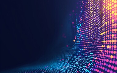 Poster - Abstract colorful glowing particle wave background.