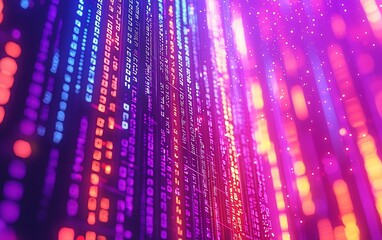 Poster - Abstract digital code stream with glowing pink and purple lights.
