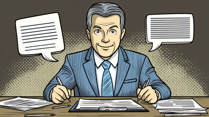 Poster - Business meeting discussion office illustration professional environment front view communication strategy