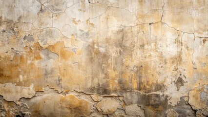 Poster - A weathered concrete wall with visible cracks, peeling paint, and exposed brickwork