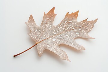 Wall Mural - Delicate Autumn Leaf with Water Droplets