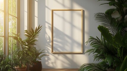 Fototapete - White poster frame mockup displayed a diagonal view against a soft light background capturing the frames details and enhancing the overall aesthetic with a touch of sophistication in this 3D render
