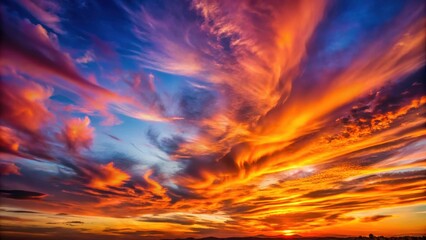 Aufkleber - A fiery sunset illuminates the sky with streaks of orange, red, and purple, creating a breathtaking display of color and natural beauty.