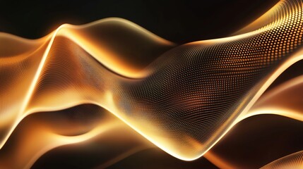 Abstract golden flowing mesh pattern design with glowing and undulating surface