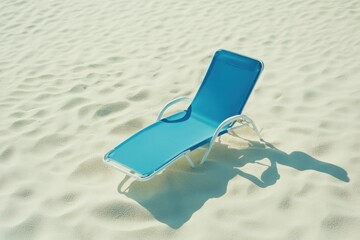 Wall Mural - Blue Beach Lounge Chair on Sandy Beach