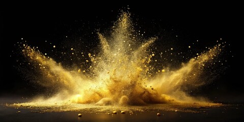 Aufkleber - A dramatic explosion of golden powder against a dark background, showcasing a captivating dance of light and texture.