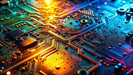 Poster - abstract circuit board texture: communication technology portrait