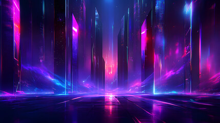 Poster - Futuristic light show digital realm abstract art neon environment wide angle virtual reality aesthetics