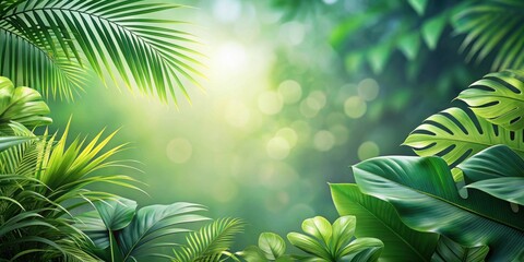 Aufkleber - Lush Green Foliage with a Delicate Sunlit Bokeh Background, Creating a Serene and Tranquil Atmosphere