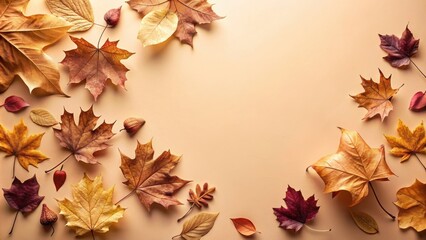Poster - Autumnal Leaf Arrangement on a Warm Beige Background
