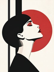 Poster - Profile of a Stylish Woman Against a Bold Red Background
