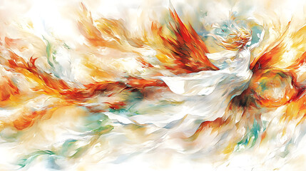 Poster - Dynamic artistic expression of an ethereal figure in a colorful abstract landscape