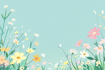 Wall Mural - Beautiful Pastel Flowers in a Meadow