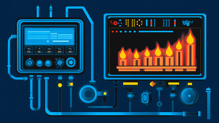 Poster - Industrial control panel displaying flame indicators high-tech environment digital interface monitoring system