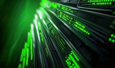Poster - Glowing Digital Cloud Server Stack with Binary Code Background