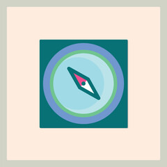 Poster - Compass icon with teal blue green and light blue layers on cream background