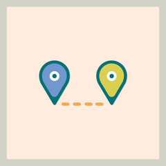 Poster - Distance icon with dashed line showing path between blue and yellow pins