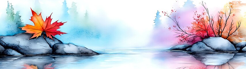 Wall Mural - serene landscape featuring colorful autumn leaves, smooth stones, and a tranquil water surface refle