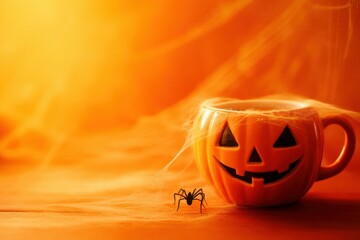 Wall Mural - Halloween Pumpkin Mug with Spider