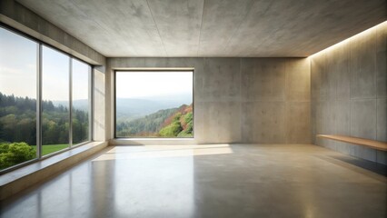 Aufkleber - Modern Minimalist Room with Expansive Window View of Lush Greenery