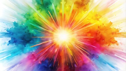 Poster - A radiant burst of colorful light emanating from a central point surrounded by a hazy watercolor effect.