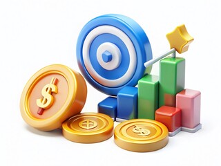 Poster - Business Icons 3D Rendered in Aerial View for Marketing and Finance
