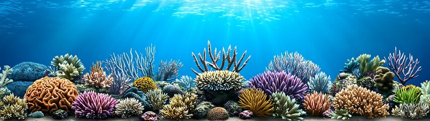 Wall Mural - vibrant coral reef scene with diverse marine life, showcasing colorful corals and clear blue water u