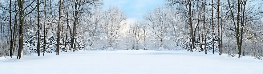 Wall Mural - A serene winter landscape featuring snow-covered trees and a tranquil pathway, inviting a sense of peace and solitude. calming rhythms serenity patterns concept
