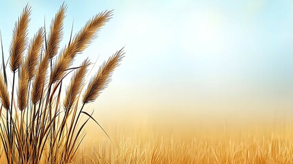 Wall Mural - golden grass sways gently against a soft blue sky, creating a serene, natural landscape perfect for 