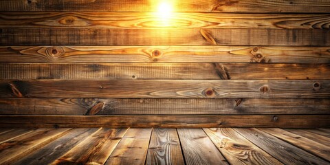Aufkleber - Rustic wooden background with a warm light shining from above, showcasing the natural texture of the wood grain and knots