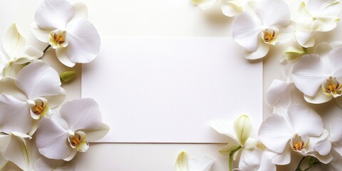 Wall Mural - a white flower arrangement with a blank card in the center. the card is white and has no writing on 