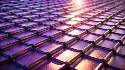 Poster - A close up view of a roof, with each tile reflecting the sun's rays in a beautiful, golden purple hue