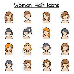 Sticker - Woman Hair Style icon set in thin line style