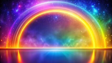 Aufkleber - A Celestial Canvas of Rainbow Hues, Glowing with Starry Brilliance and Mirrored in a Serene Watery Expanse