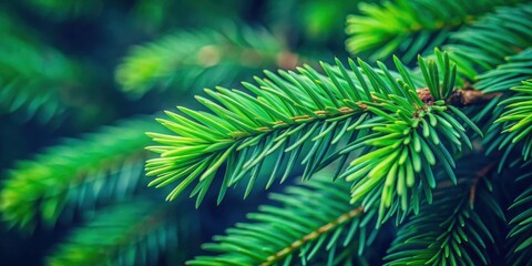 Poster - A close-up of a lush evergreen branch, showcasing the intricate detail and vibrant green hues of nature's needle-like foliage