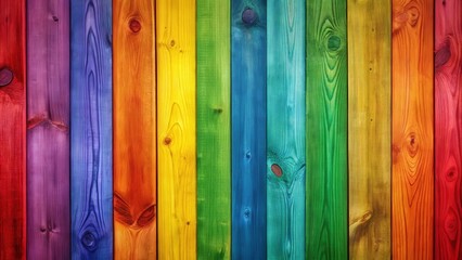 Aufkleber - a vibrant rainbow spectrum painted on a wooden plank wall, showcasing a spectrum of color and natura