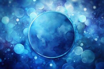 Poster - Dark Blue Watercolor Circle Bokeh Background Texture - Abstract Art Design