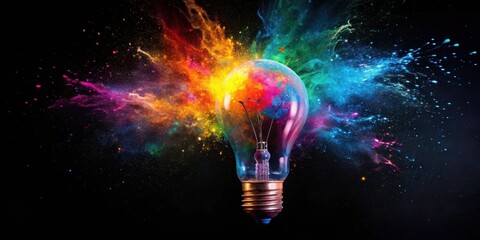 Aufkleber - A burst of color explodes from a lightbulb, a vibrant representation of innovative ideas and creative energy.