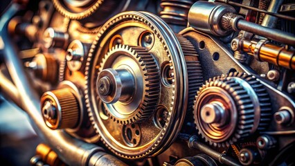 Poster - A close-up of a complex system of gears, showcasing intricate metalwork and the intricate mechanics of precision engineering
