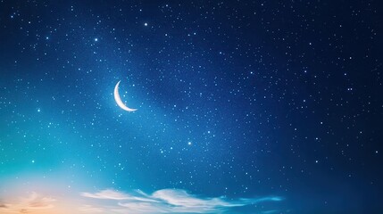 Poster - Majestic Crescent Moon Illuminating Tranquil Night Sky with Stars Shining Brightly in a Serene Celestial Landscape Evoking Peaceful Contemplation